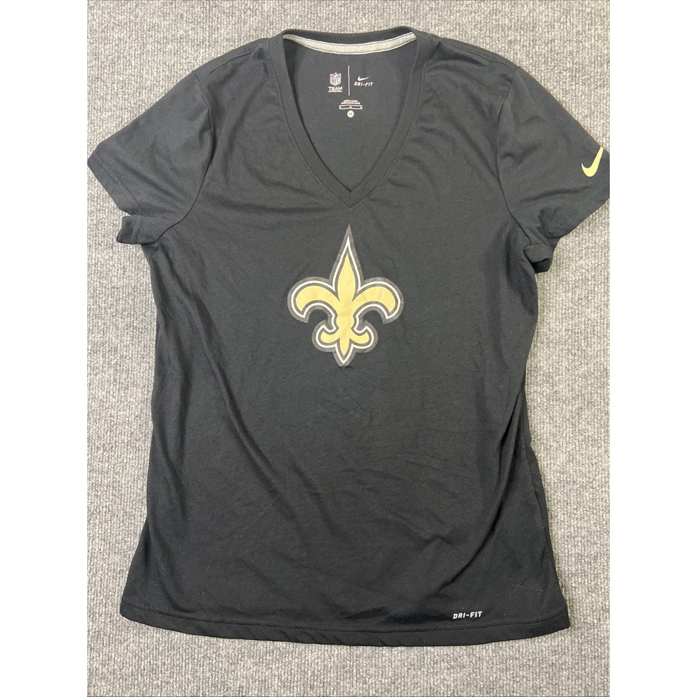 NFL Apparel New Orleans Saints V-neck T-Shirt Top Women Size M Studded Short Slv